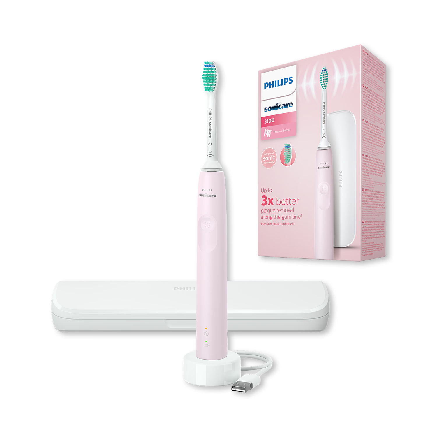 Philips Sonicare 3100 electric toothbrush pink with case - British product