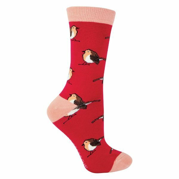 Miss Sparrow Ladies Animal Design Bamboo Socks 4-7 UK GOODS Superdrug Robins (Red)  