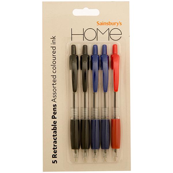 Sainsbury's Home Retractable Pens Assorted 5pk