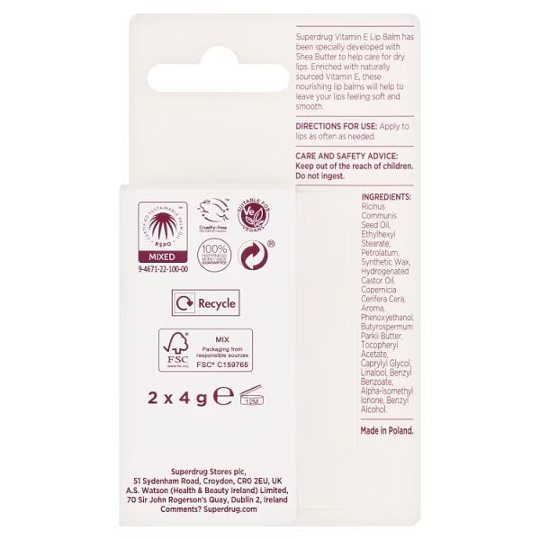 Superdrug Vitamin E Lip Balm Duo (British brand)