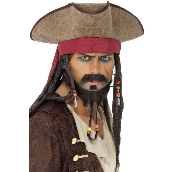 Smiffys brown pirate hat with dreadlocks, UK version