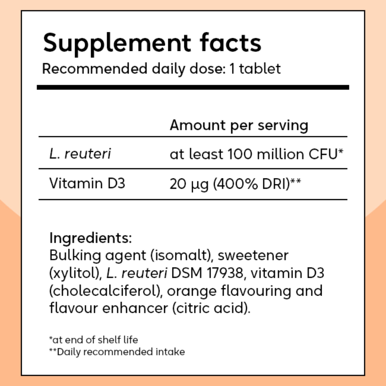 BioGaia Protectis D+ probiotic tablets with Vitamin D3, imported from the UK