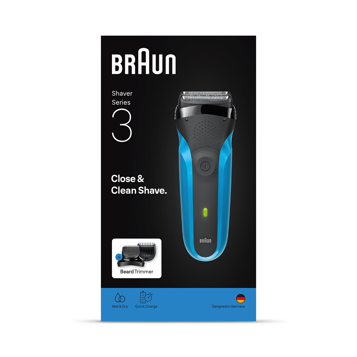 Braun Series 3 electric shaver black blue, imported from the UK