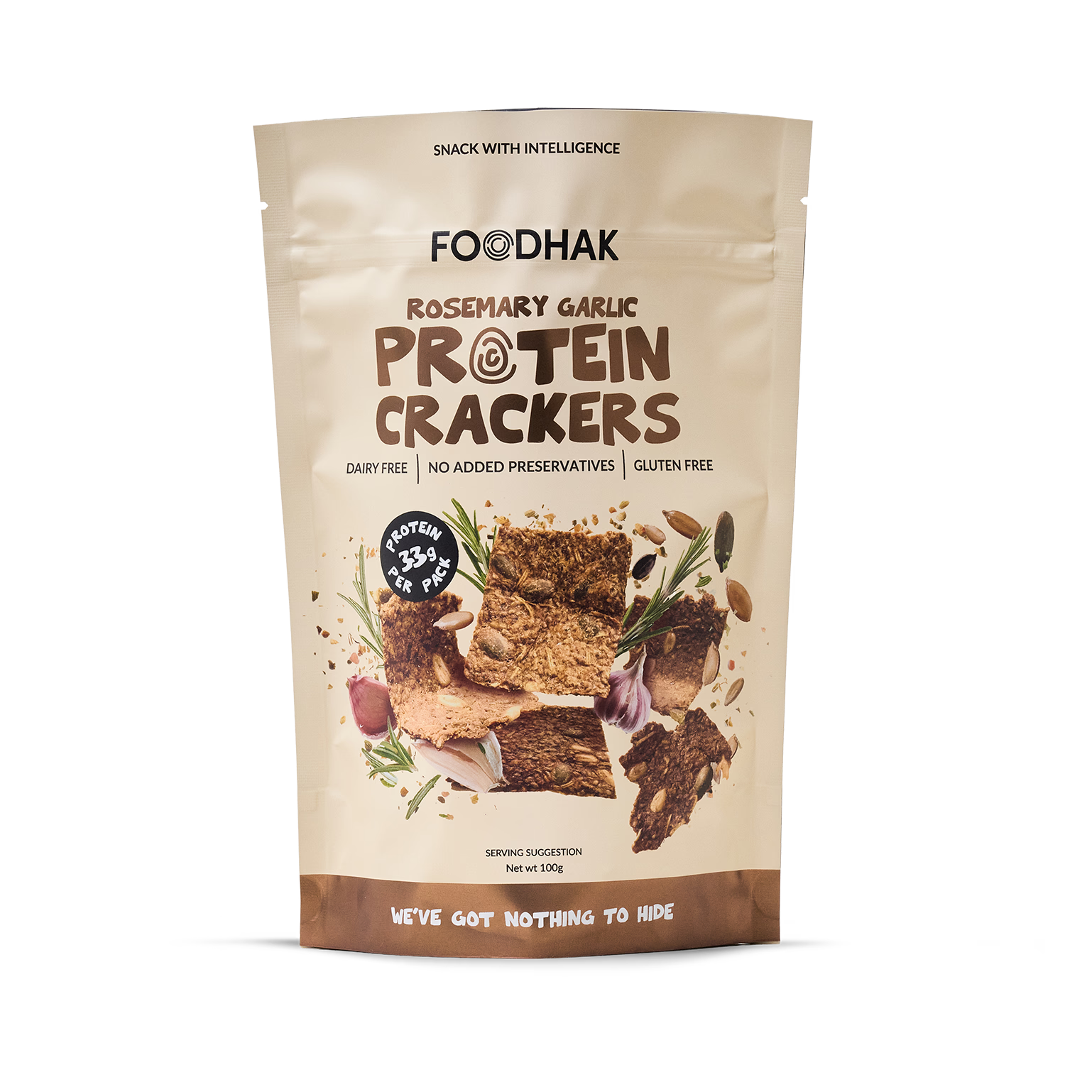 Rosemary Garlic Protein Crackers with chia seeds and pea protein, UK version