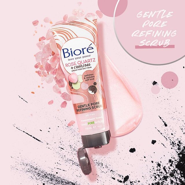 Biore Rose Quartz & Charcoal Gentle Pore Refining Face Scrub for Oily Skin   110ml