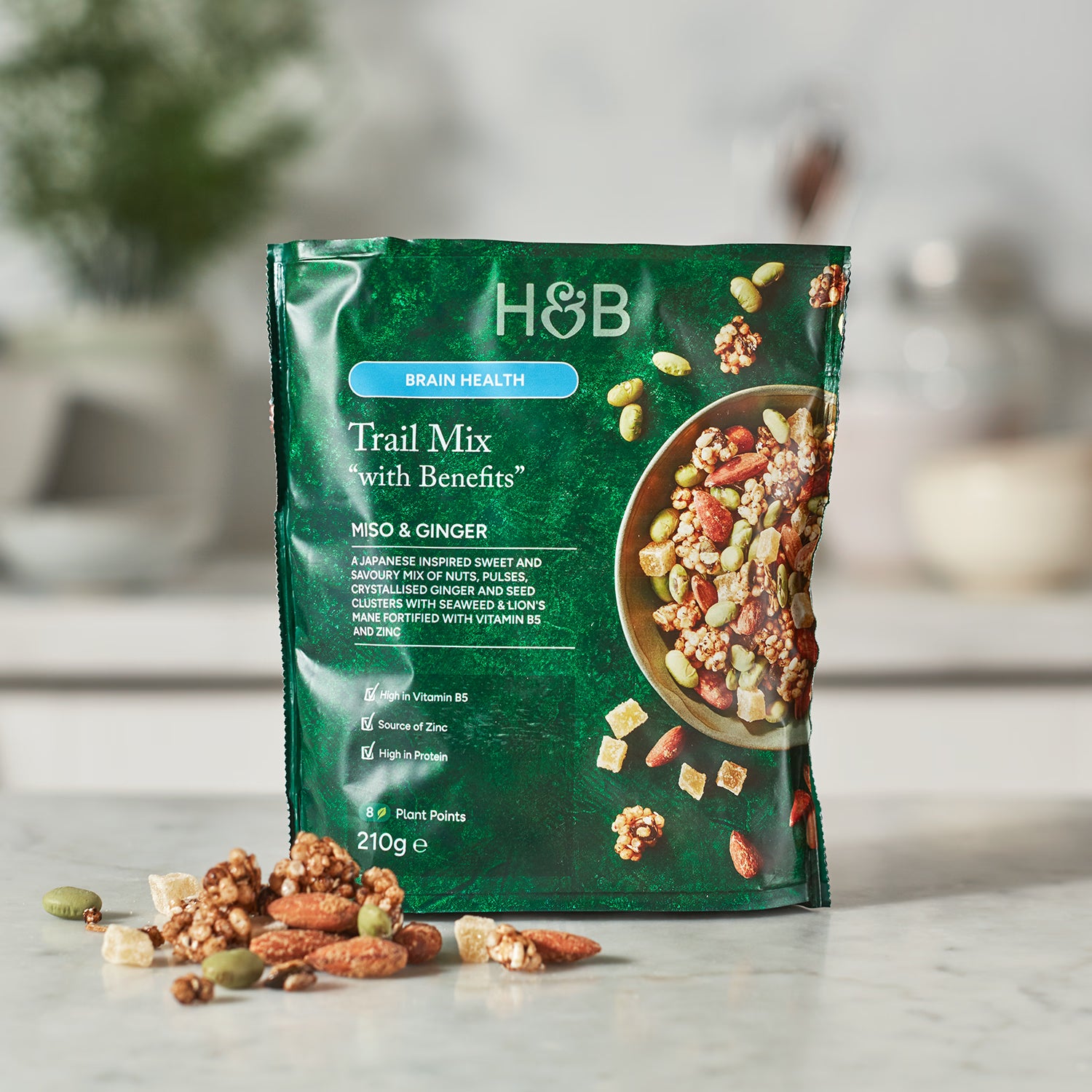 Holland & Barrett trail mix miso ginger 210g, imported from the UK