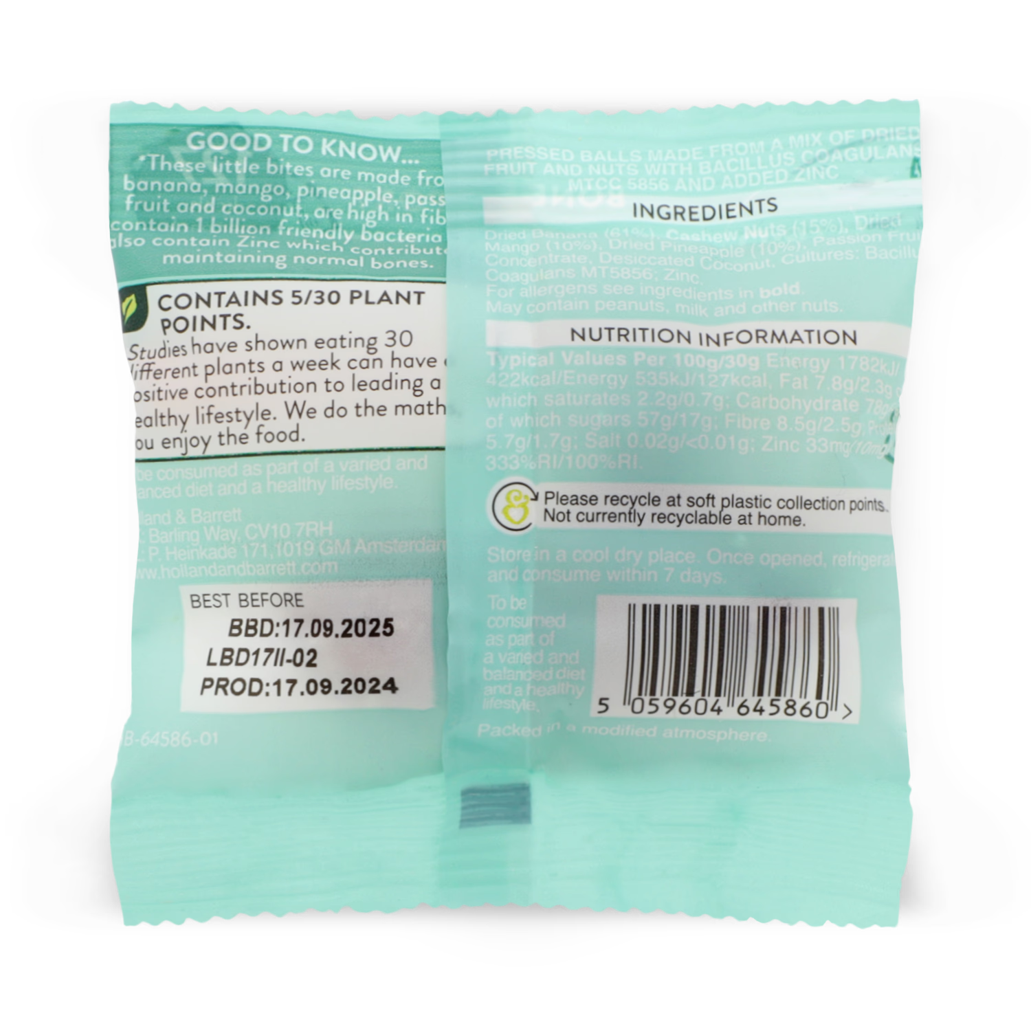 Holland & Barrett tropical bites dried fruit snack 30g (British brand)