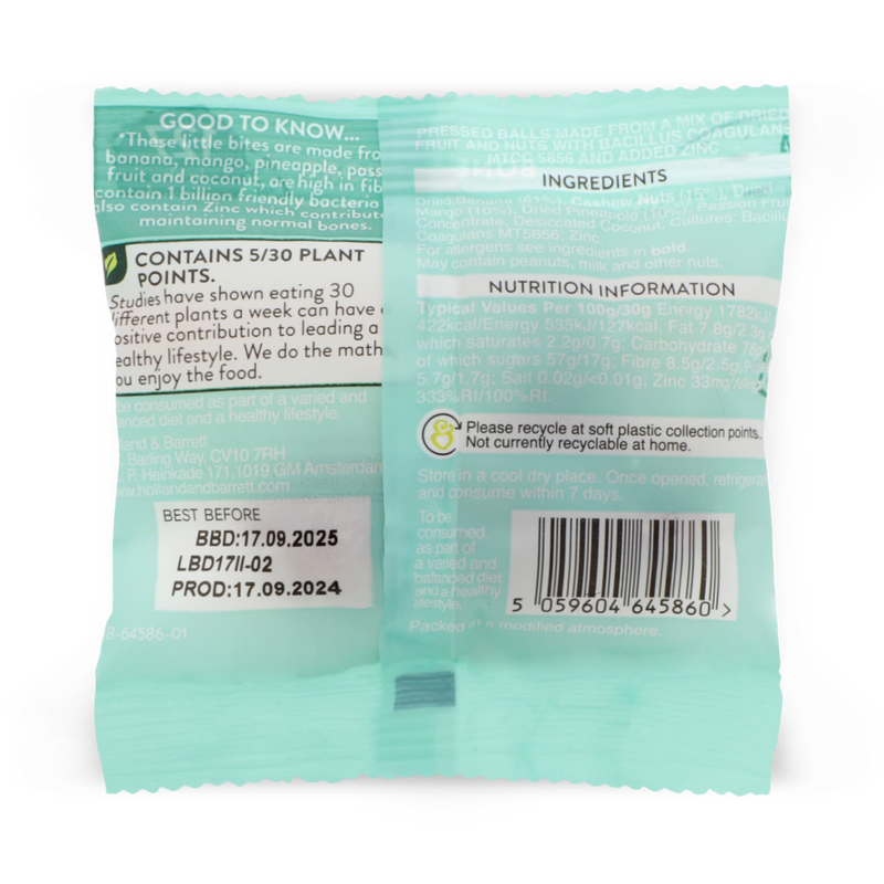 Holland & Barrett tropical bites dried fruit snack 30g (British brand)