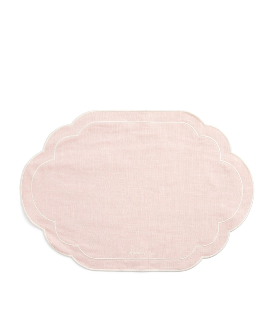 Harrods embroidered linen placemat pastel pink, UK version