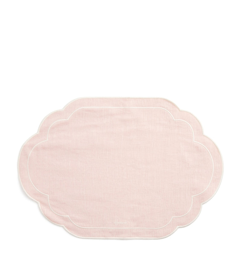 Harrods embroidered linen placemat pastel pink, UK version