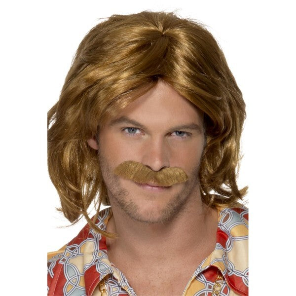 Smiffys Super Trouper wig and moustache set brown (British brand)