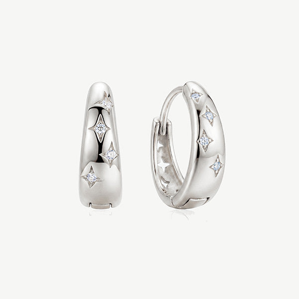MUCHV small huggie hoop earrings with stars in silver, UK version