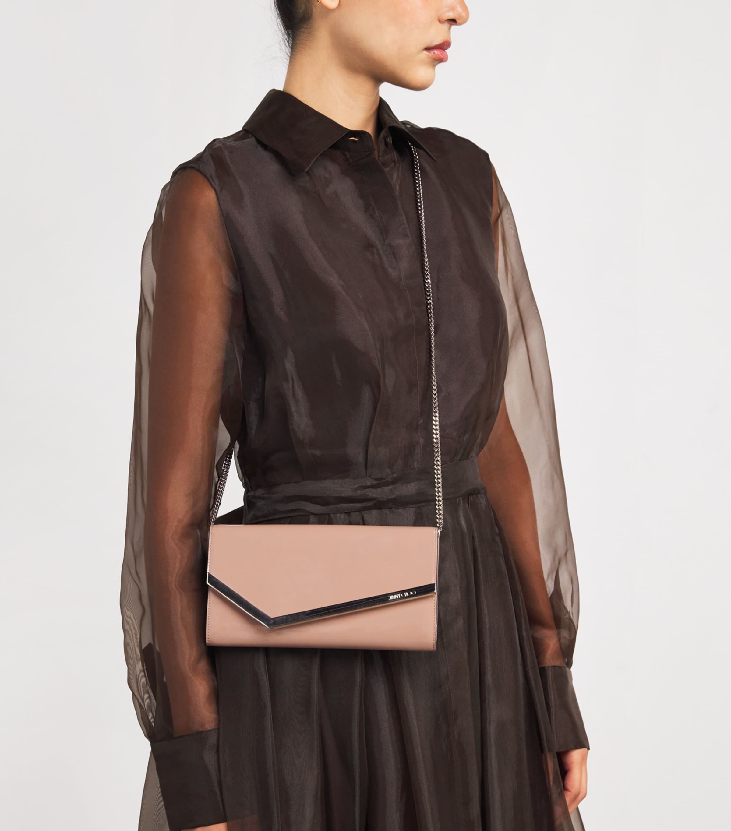 Jimmy Choo Emmie leather clutch bag, imported from the UK