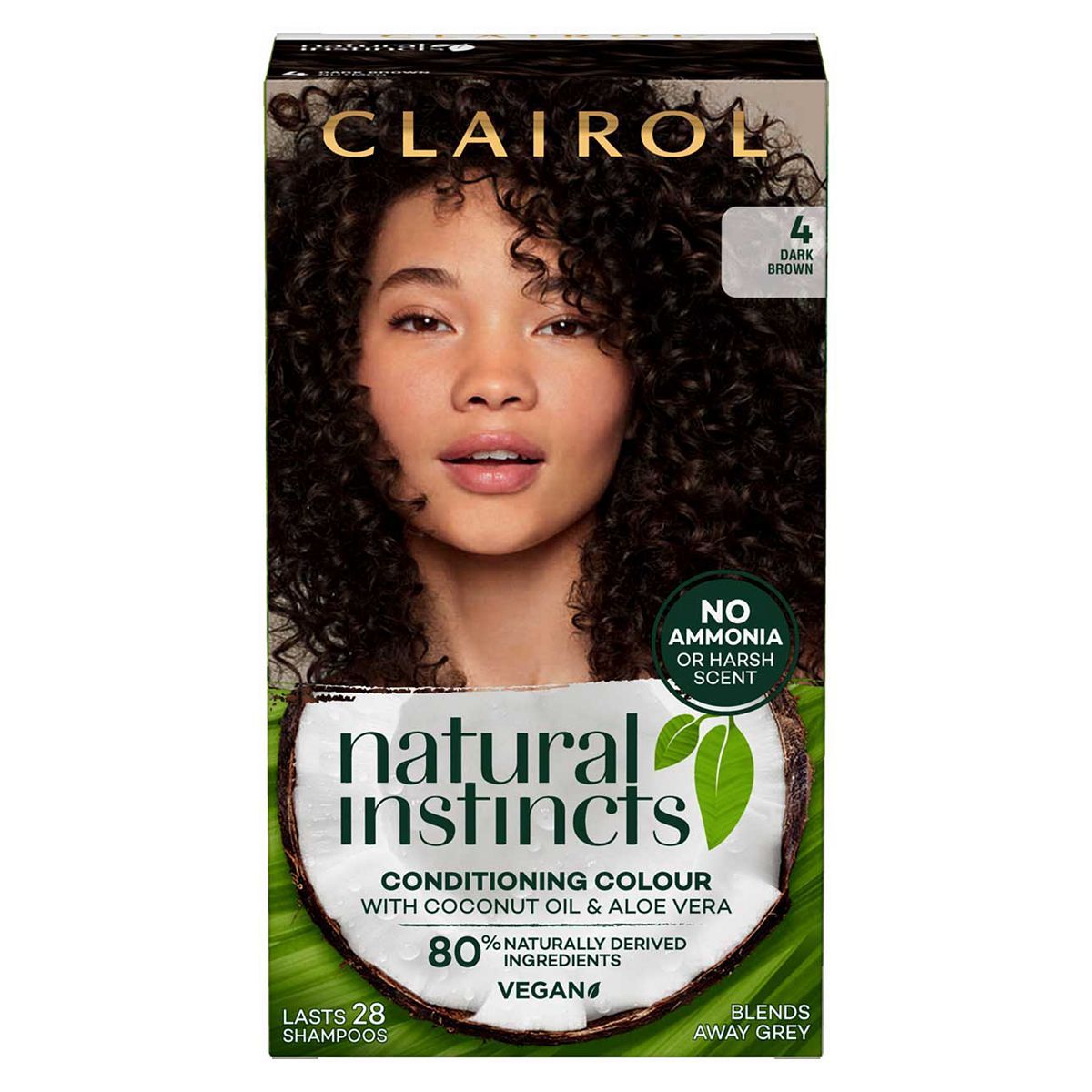 Clairol Natural Instincts Vegan No Ammonia No Parabens Semi-Permanent Hair Dye 4 Dark Brown 175ml Haircare & Styling Boots   