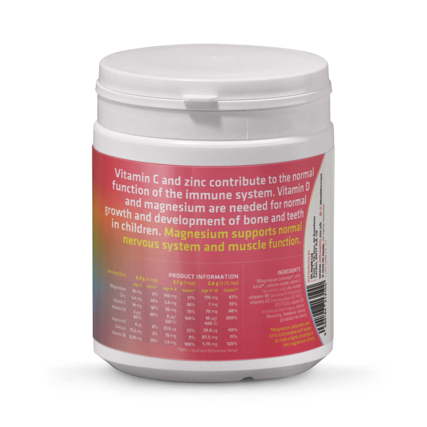 Mag365 Kids Magnesium powder passion fruit flavour 150g, imported from the UK