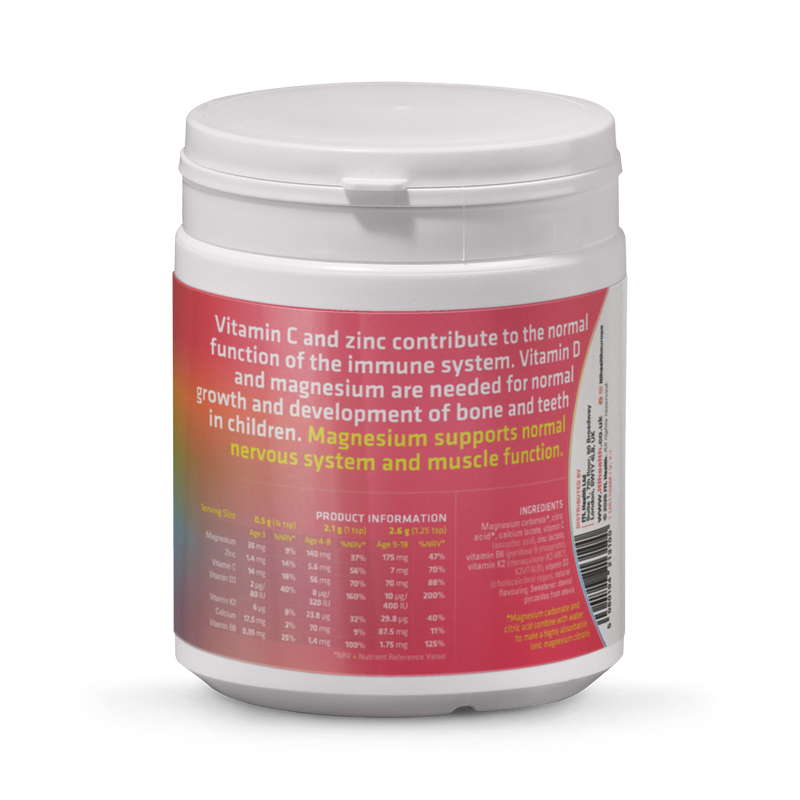 Mag365 Kids Magnesium powder passion fruit flavour 150g, imported from the UK