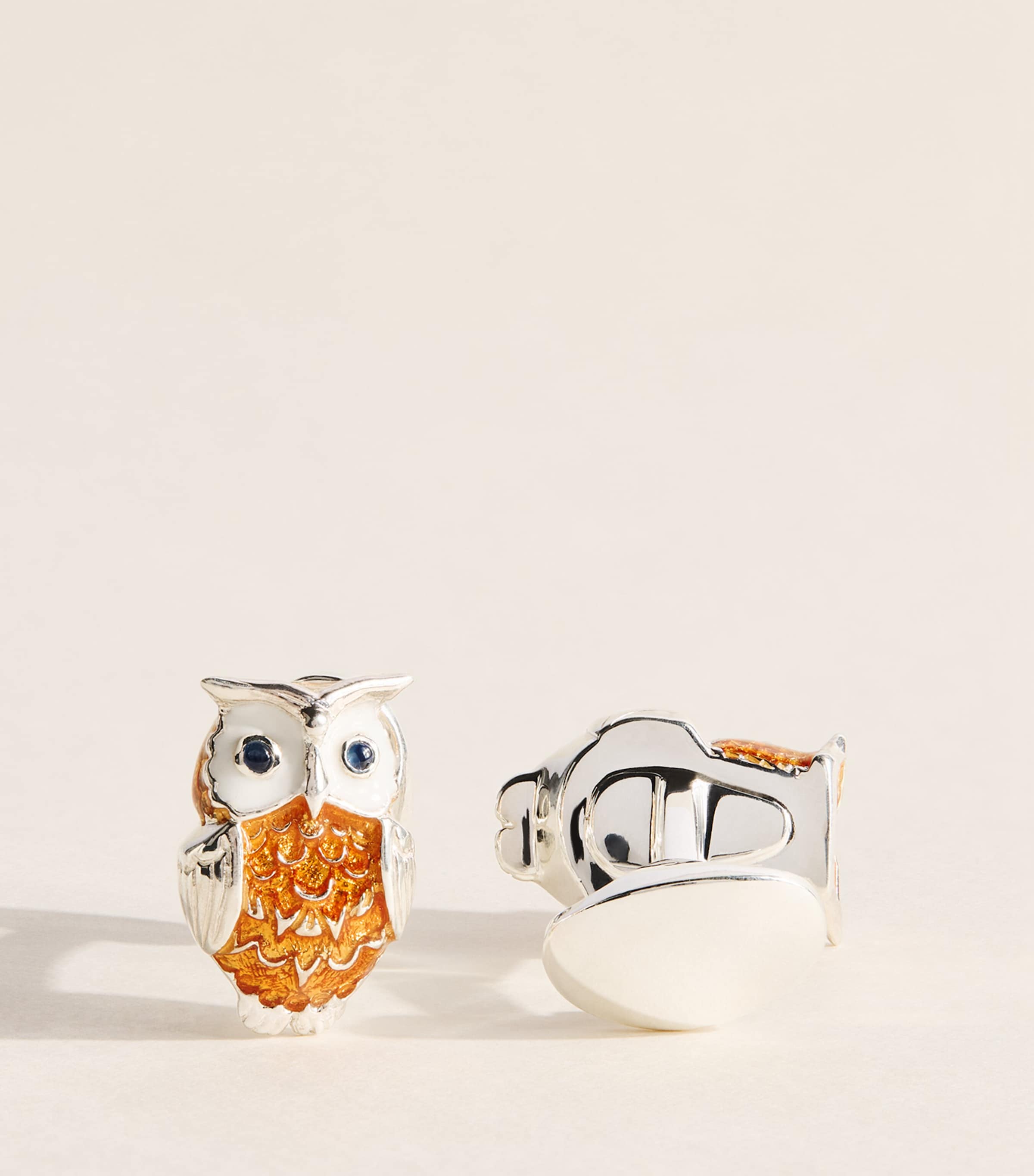 Deakin & Francis sterling silver owl cufflinks sapphire eyes - British