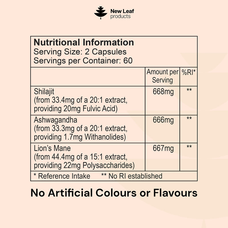 New Leaf Shilajit Complex food supplement 120 capsules, imported from the UK