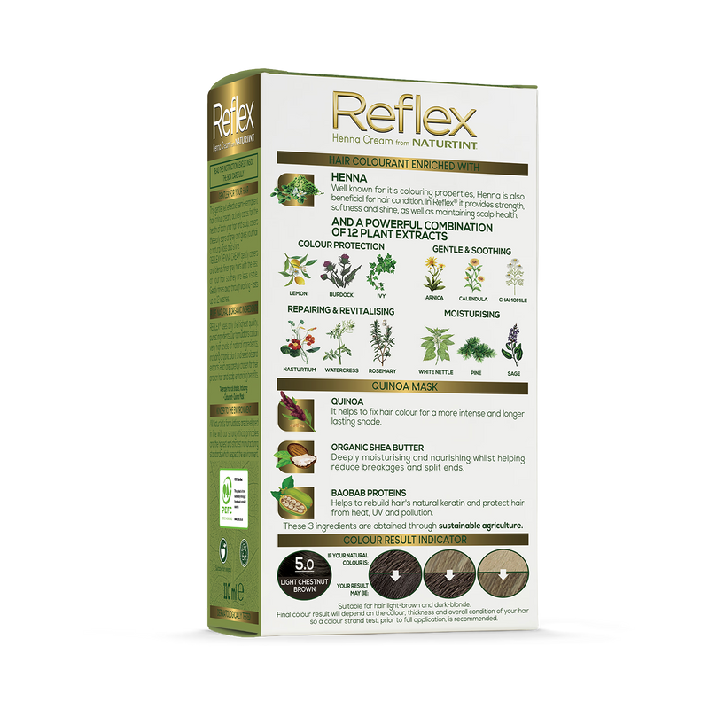 Naturtint Reflex henna cream 5.0 Light Chestnut Brown, imported from the UK