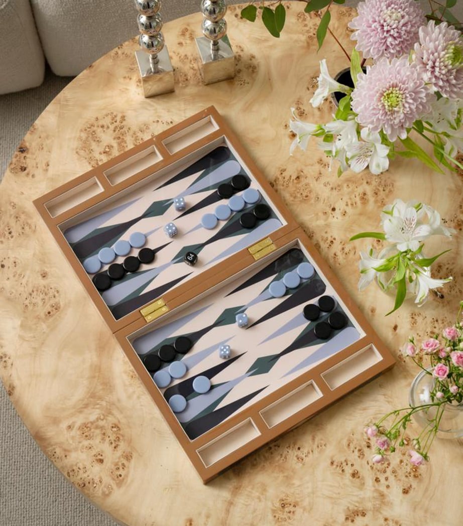 Printworks lacquered wooden backgammon set with acrylic playing pieces, imported from the UK