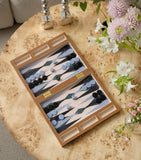 Printworks lacquered wooden backgammon set with acrylic playing pieces, imported from the UK