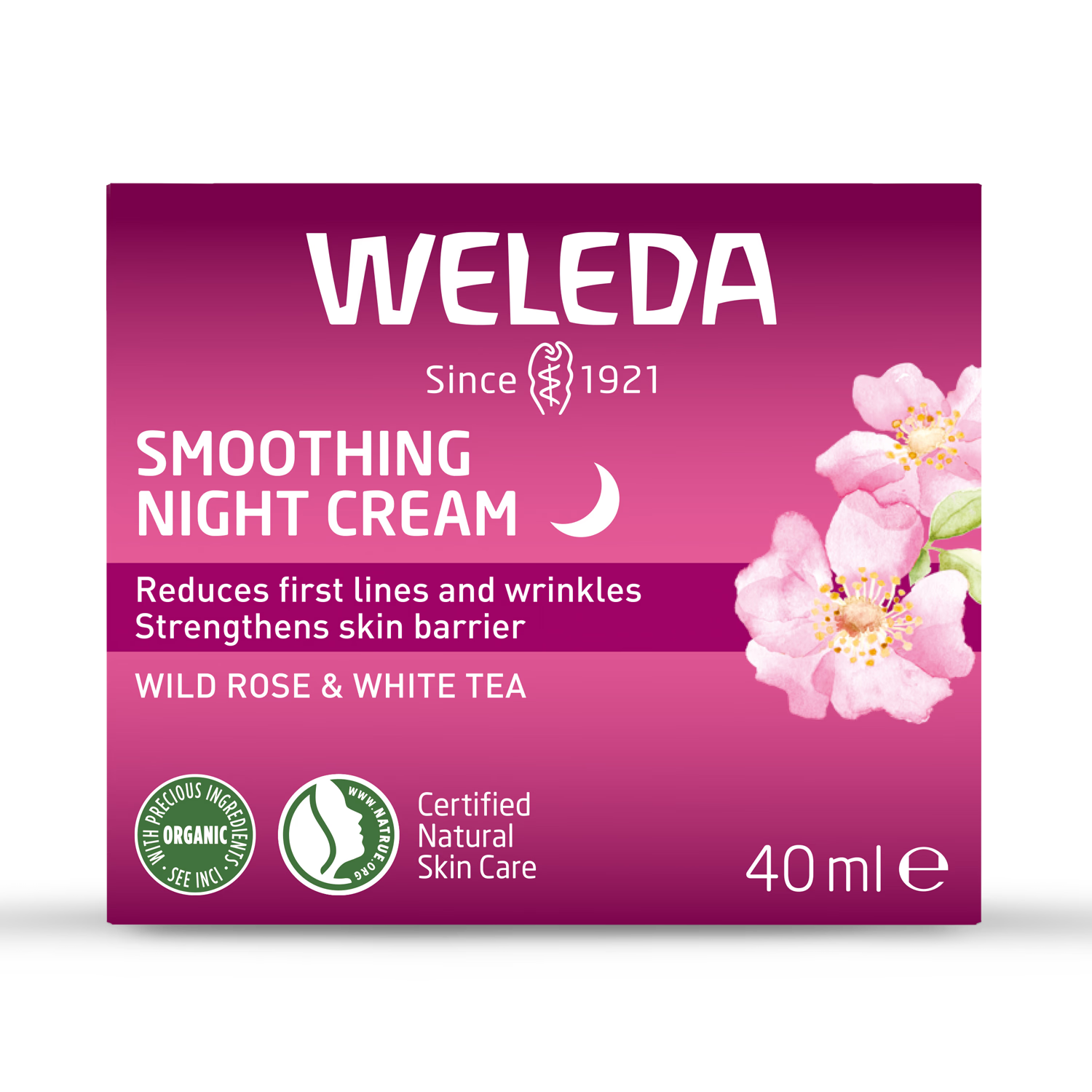 Weleda Wild Rose White Tea Night Cream 40ml, imported from the UK
