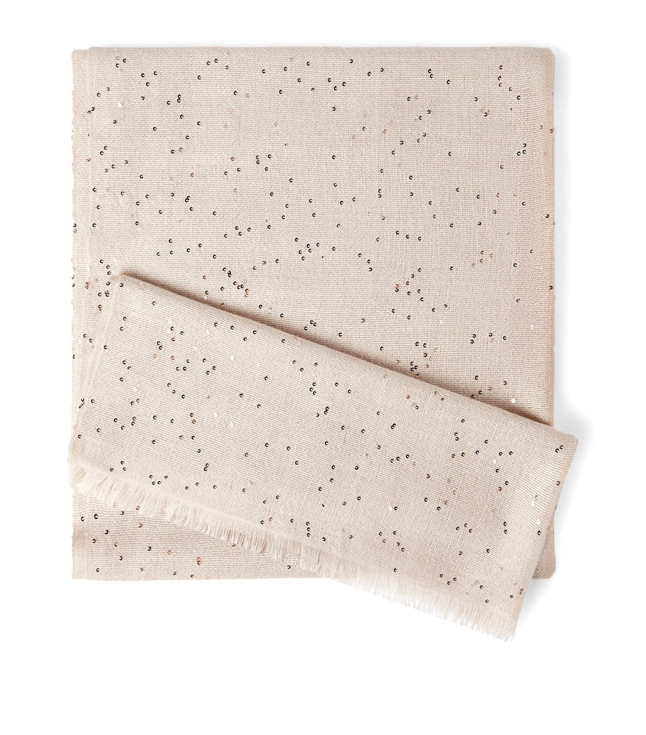 Brunello Cucinelli cashmere-silk embellished scarf (British brand)