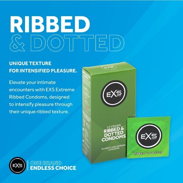 EXS textured condoms ribbed and dotted 12 pack (British brand)