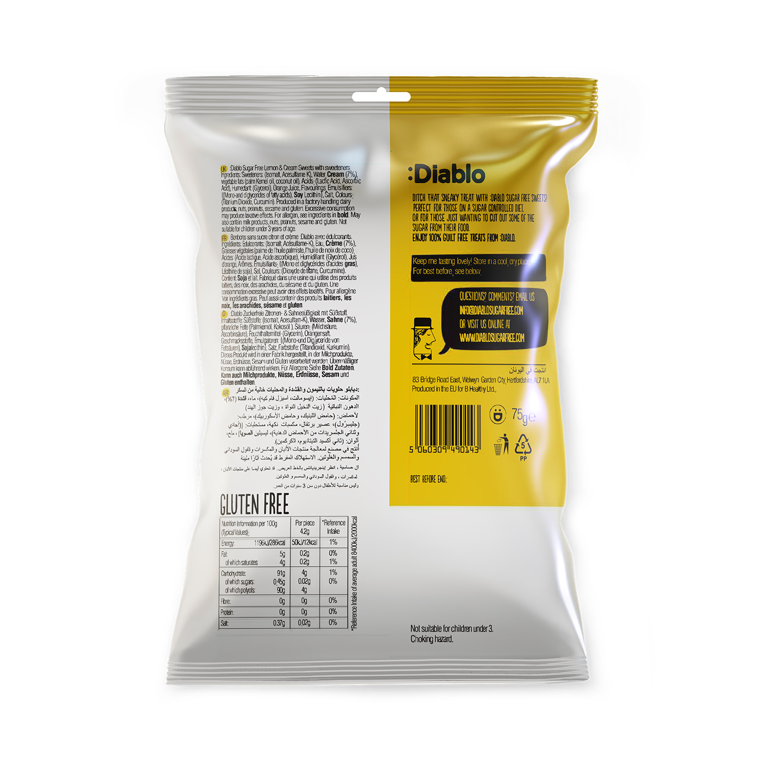 Diablo Sugar Free Lemon Cream Sweets 75g - British product