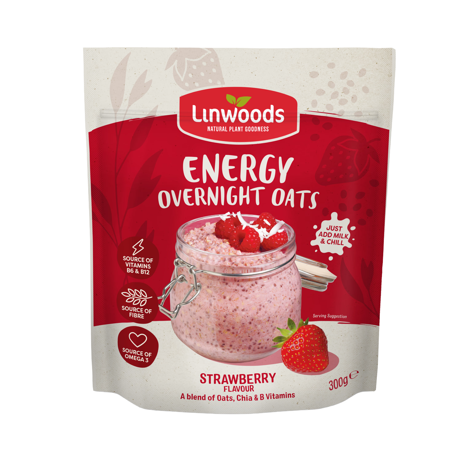 Linwoods overnight oats strawberry energy 300g (British brand)