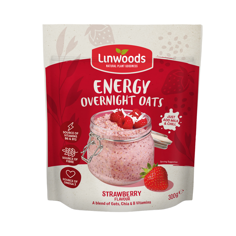 Linwoods overnight oats strawberry energy 300g (British brand)