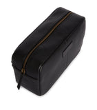 Barbour leather travel wash bag with grab handle and exterior pocket - British product