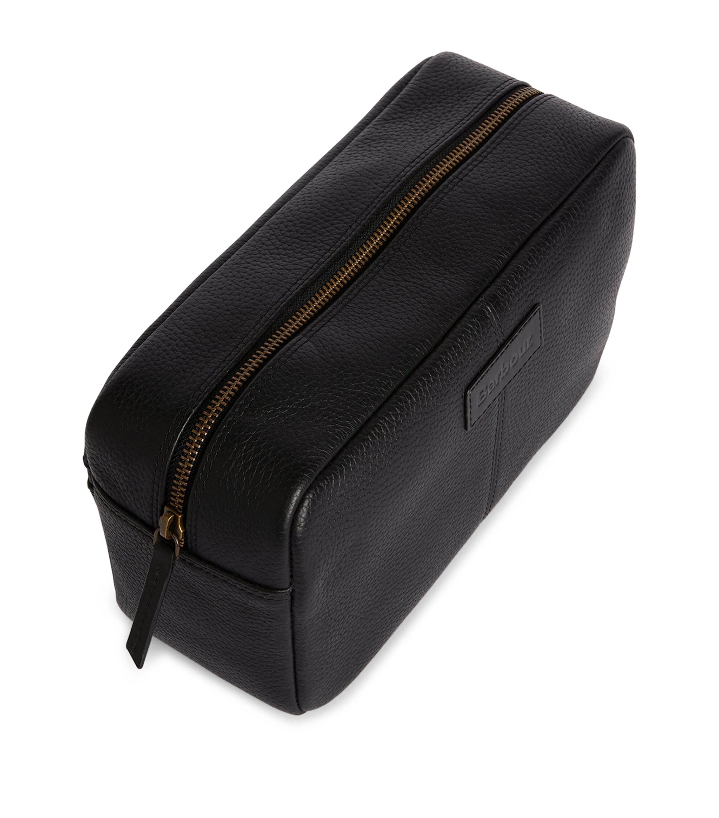 Barbour leather travel wash bag with grab handle and exterior pocket - British product