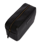 Barbour leather travel wash bag with grab handle and exterior pocket - British product