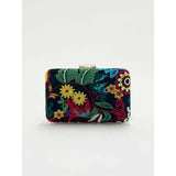 SVNX square clutch with multicoloured embroidered florals (British brand)
