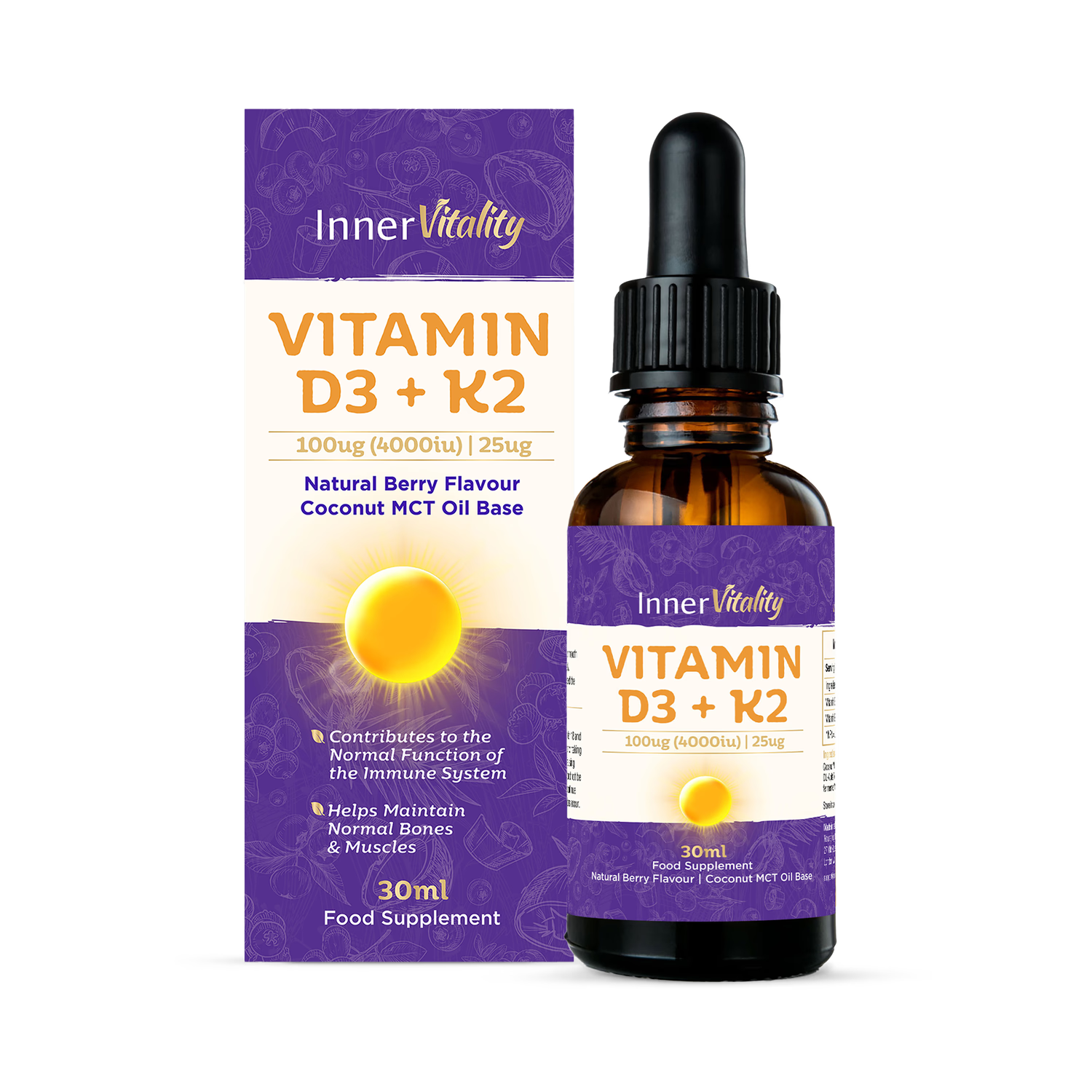Inner Vitality D3 K2 drops Natural Berry 30ml (British brand)