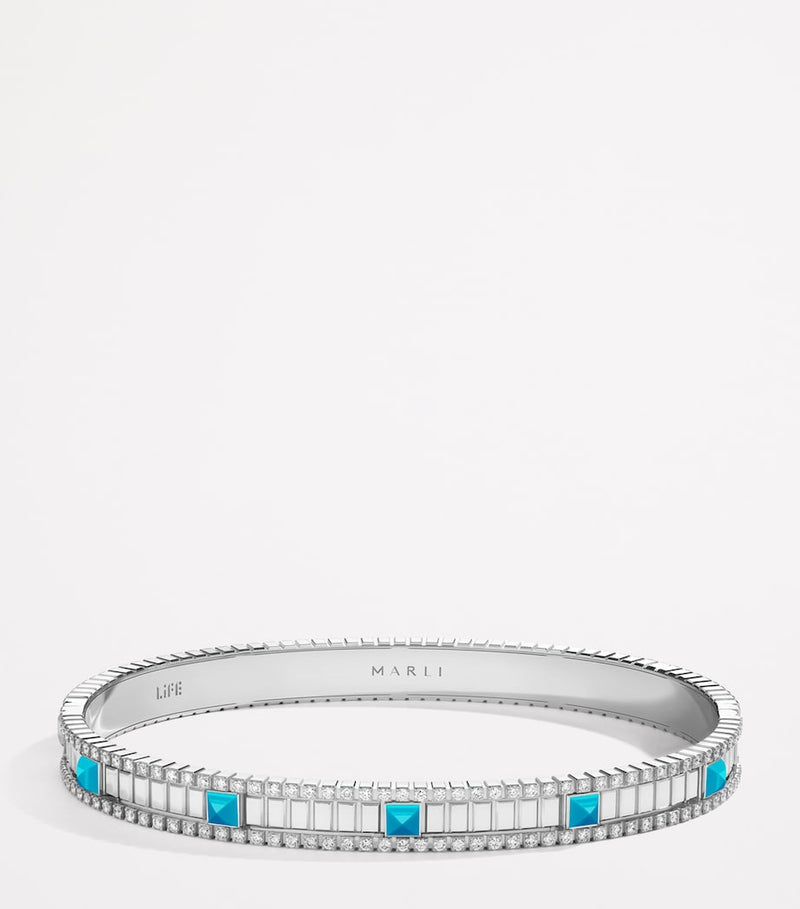Marli New York LIFE bangle white gold diamond turquoise, imported from the UK