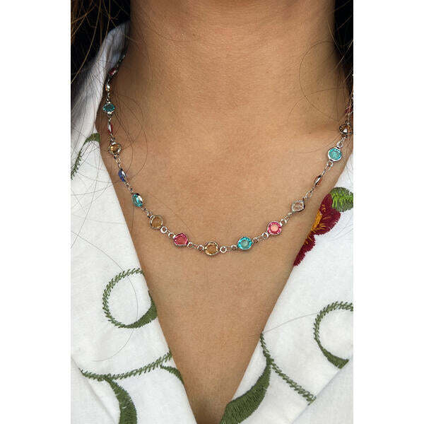 SVNX round multicolour crystal necklace 45+7cm, UK version