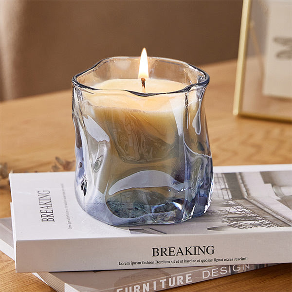 Livingandhome bluebell soy wax scented candle in twisted glass jar, UK version