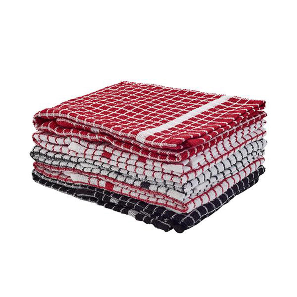 Sainsbury's Home Red & Black Mixed Terry Tea Towels 5pk