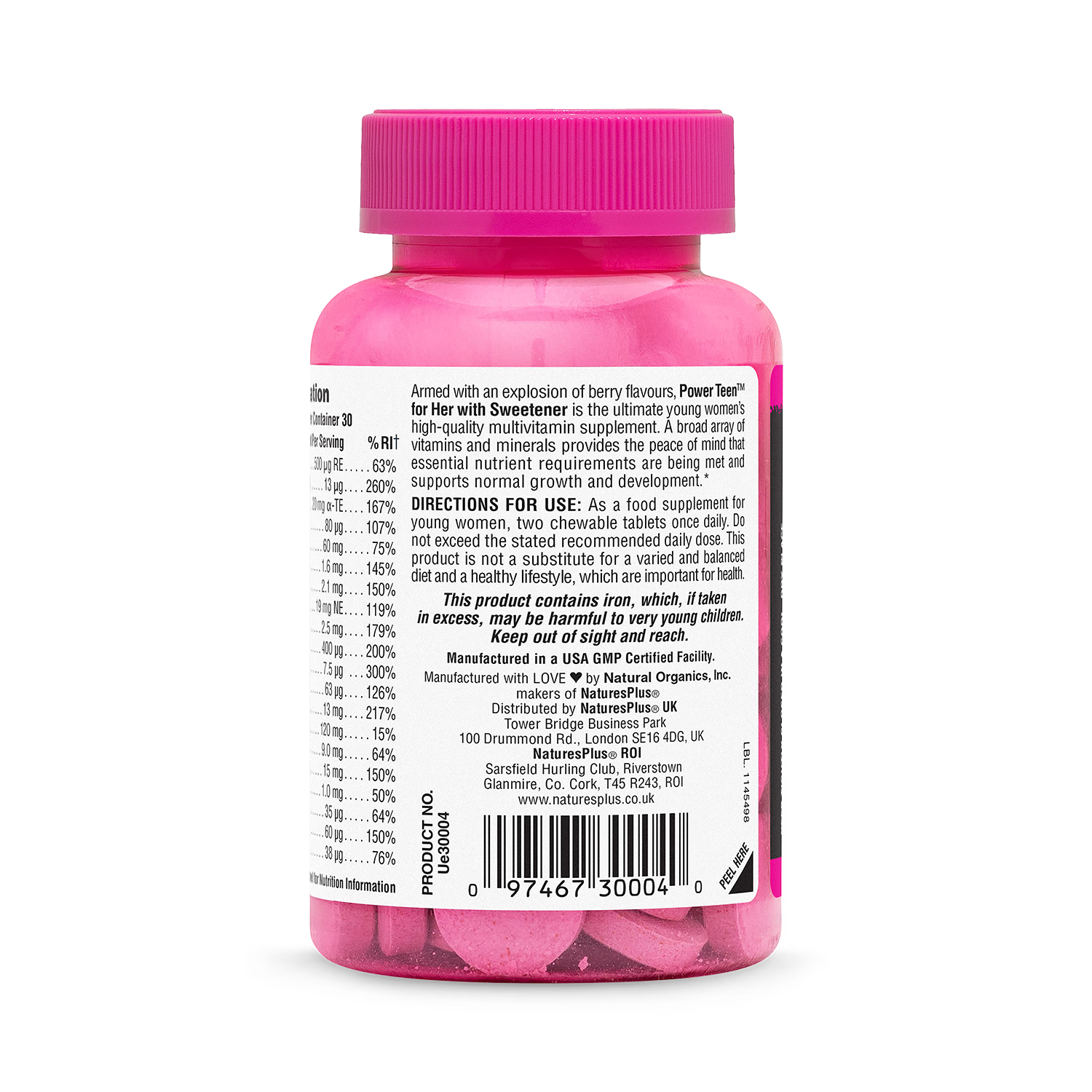 NaturesPlus teen female multivitamin 60 chewables - British product