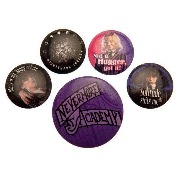 Wednesday Nevermore official badge set pack of 5, UK version