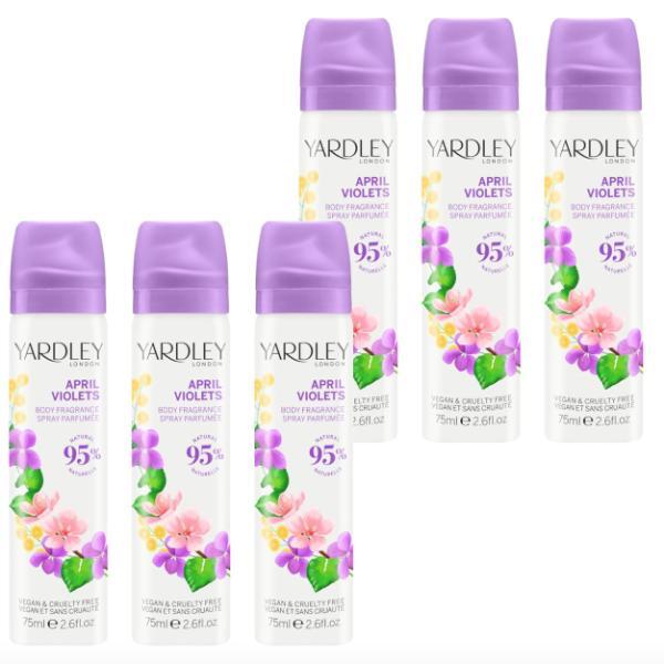 Yardley April Violets body spray 6x75ml (British brand)