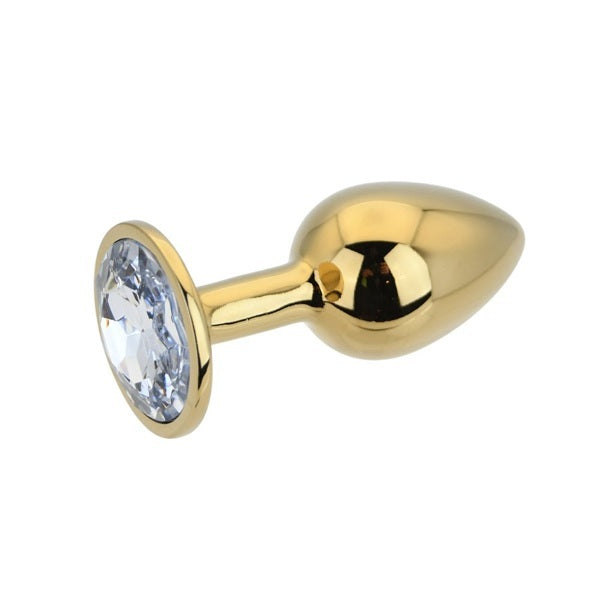 Loving Joy butt plug gold metal clear stone small, UK version