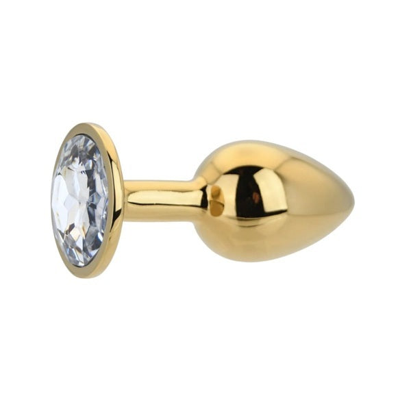 Loving Joy butt plug gold metal clear stone small, UK version