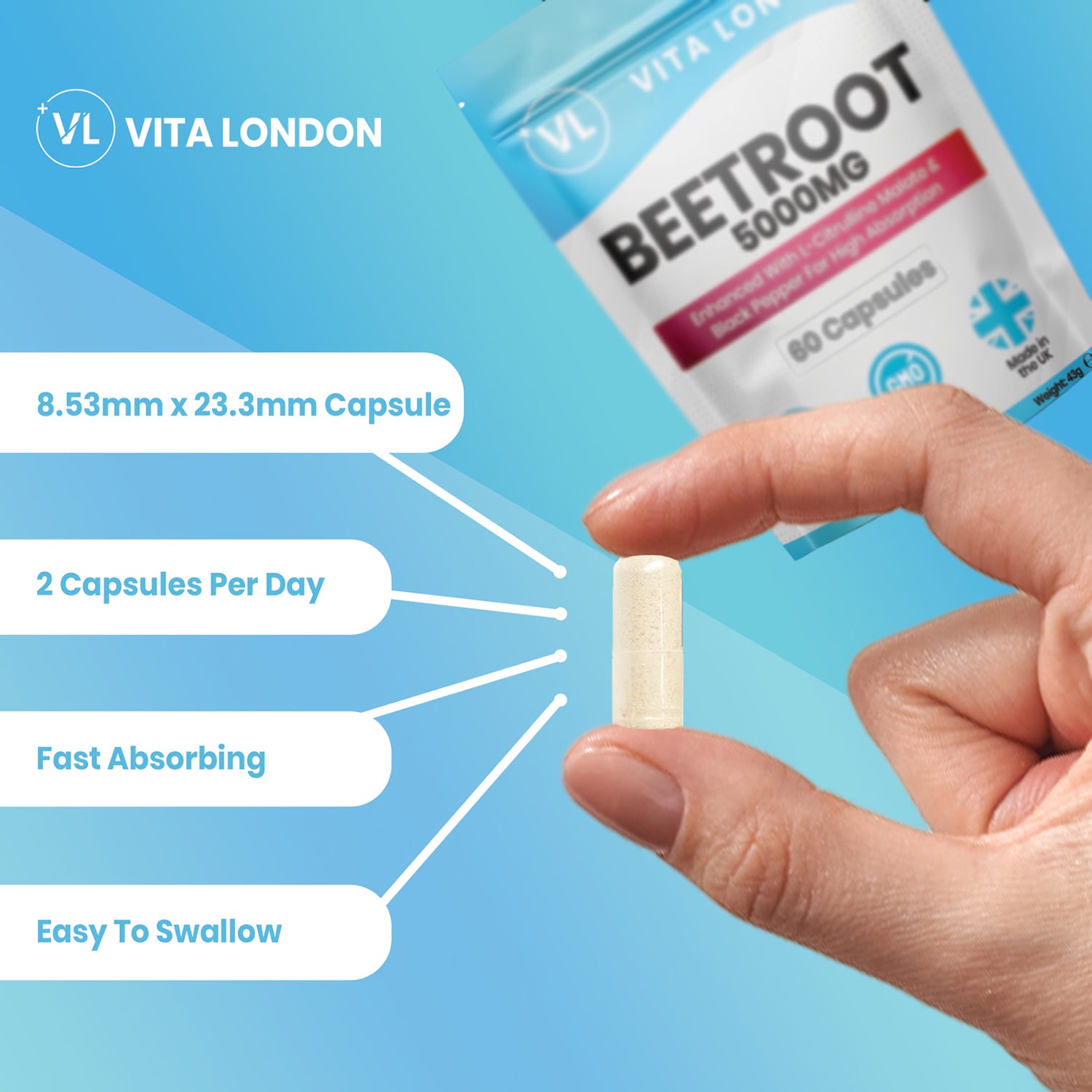 Beetroot and L-Citrulline Malate capsules 5000mg, UK version