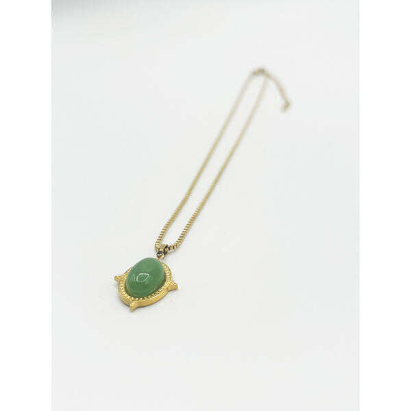SVNX green stone pendant necklace stainless steel gold imported from the UK