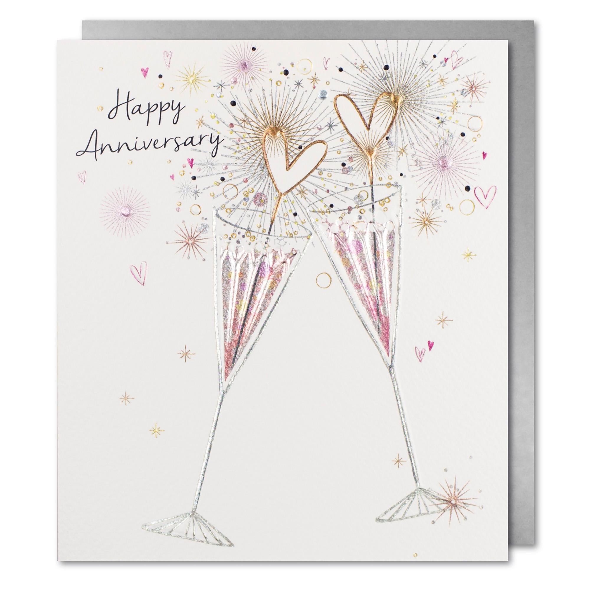 Paperlink Happy Anniversary Card Champagne Glasses Greeting Card GOODS Sainsburys   