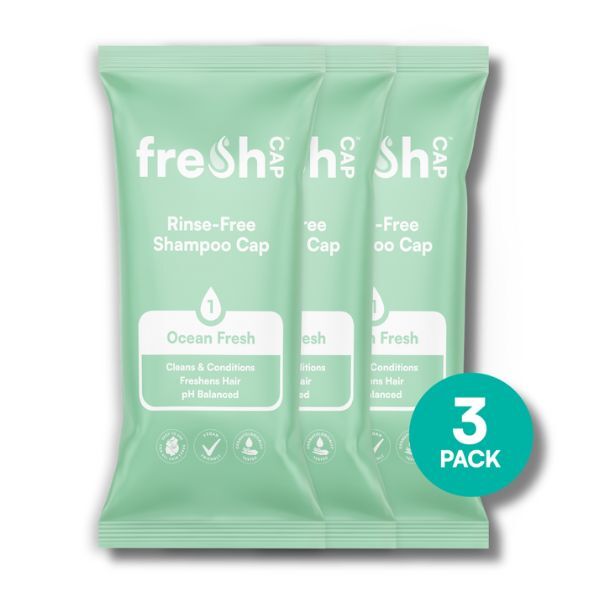 FreshWipes Rinse-Free Shampoo Cap 3 pack bundle, UK version