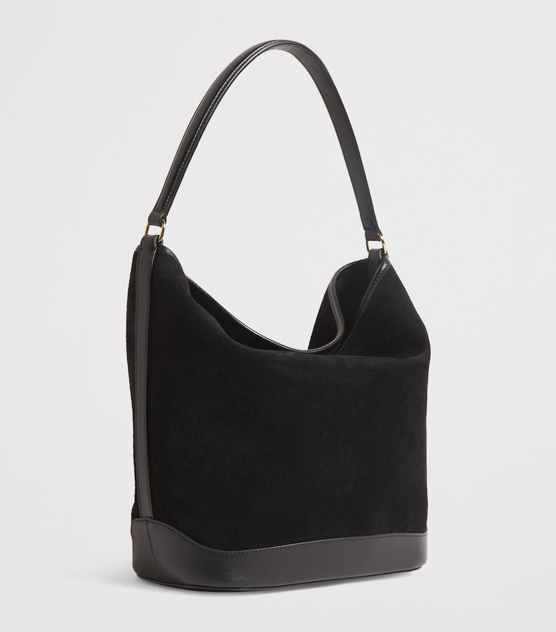 Sandro Paris suede Tangoso bucket bag with gold-tone hardware - British product